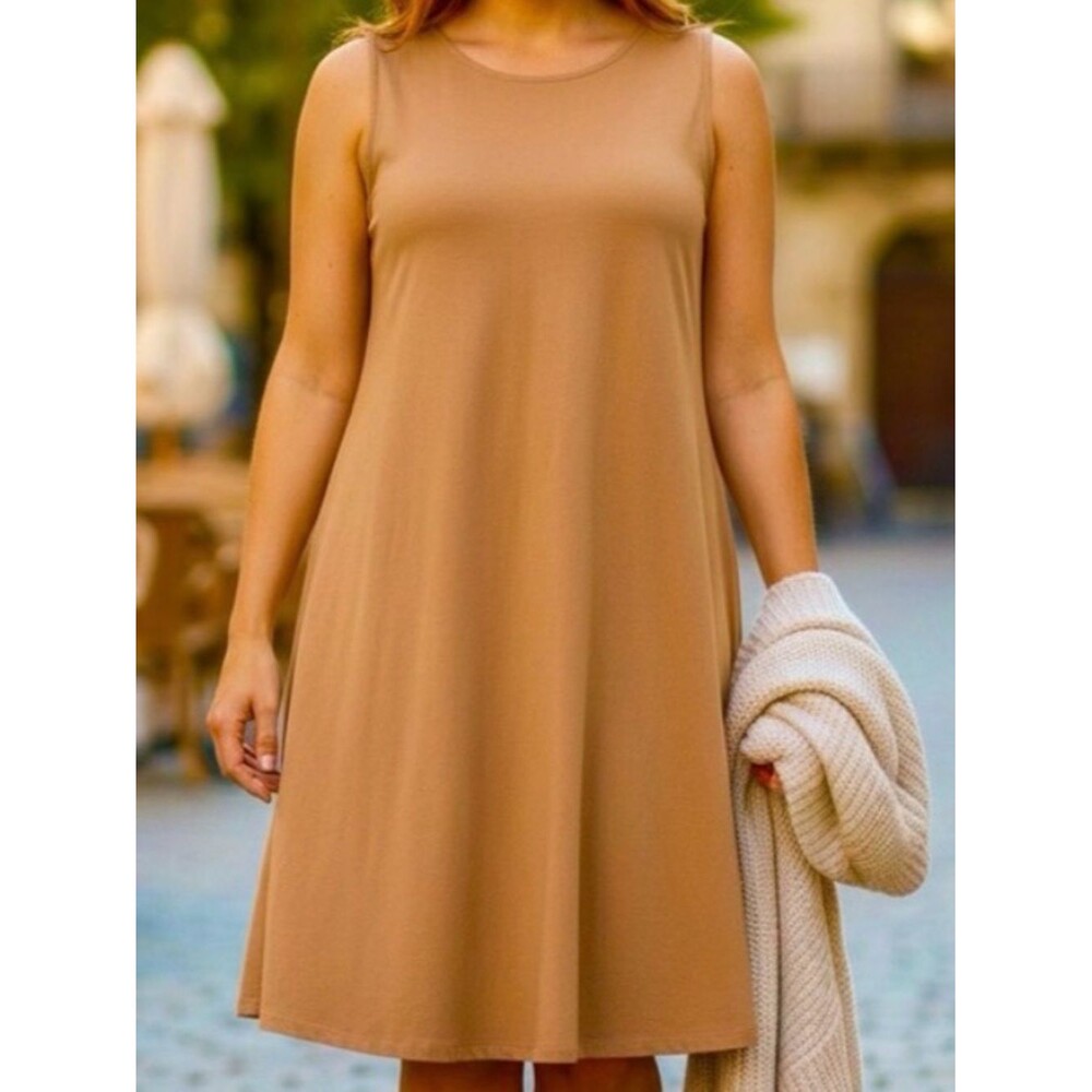Elegant Sleeveless Cotton Blend Copper Dress